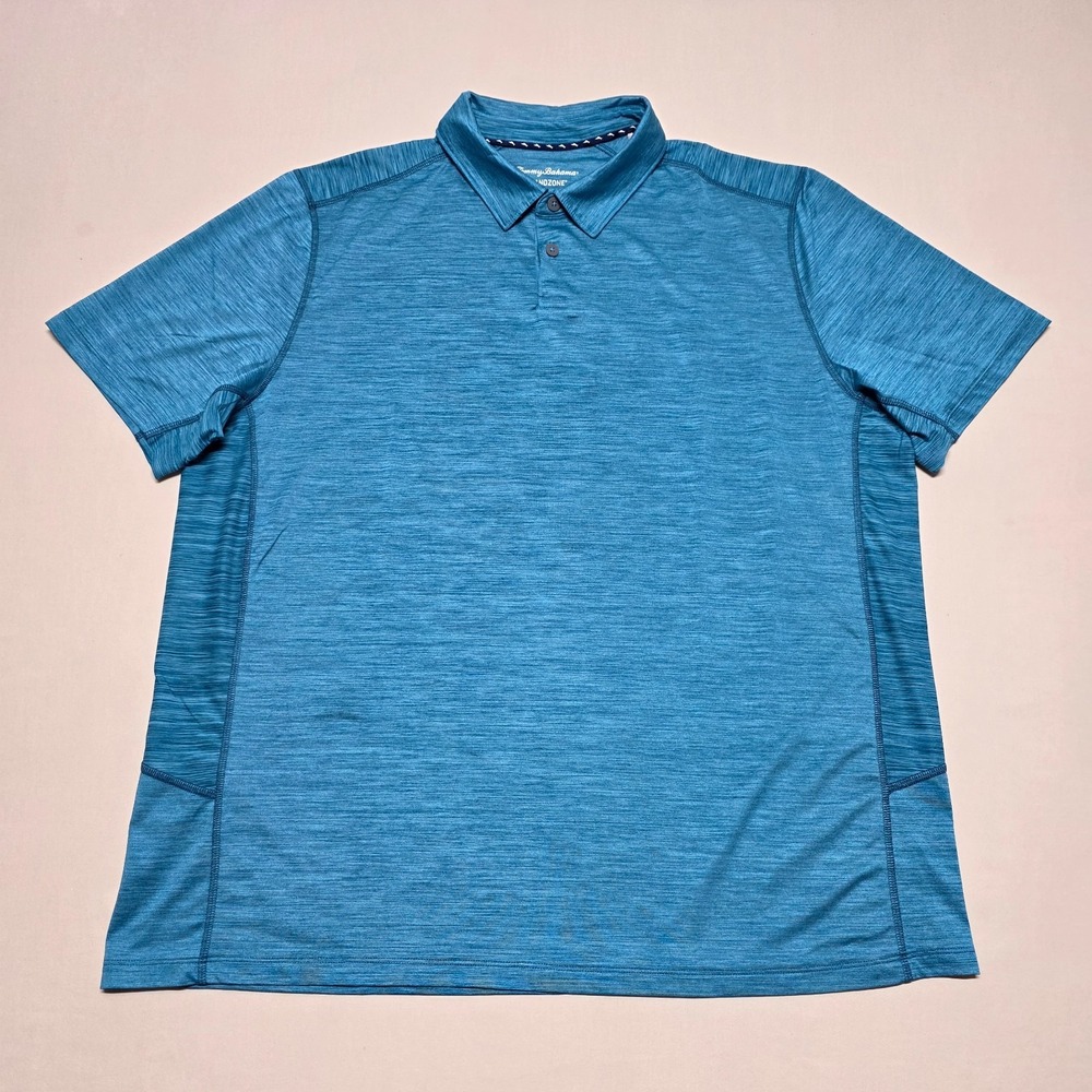 Tommy Bahama IslandZone Men 2XL Teal Heather Pullover Sport Polo Shirt Reg Fit